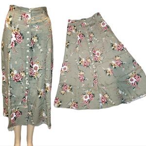 UM & Company  Vintage inspired Green Floral Cottage core Midi Skirt